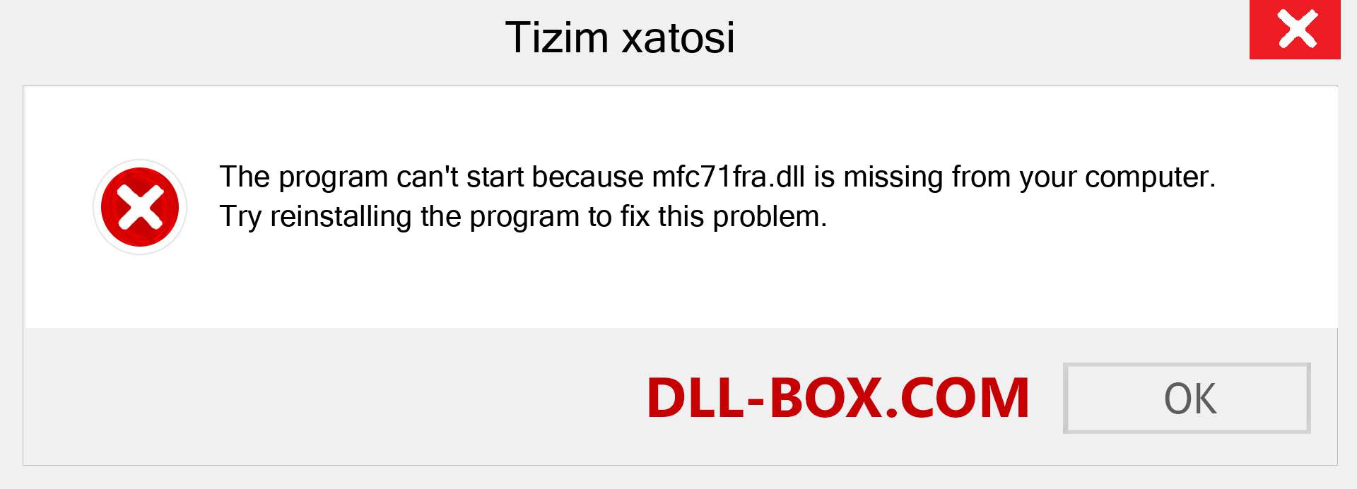 mfc71fra.dll fayli yo'qolganmi?. Windows 7, 8, 10 uchun yuklab olish - Windowsda mfc71fra dll etishmayotgan xatoni tuzating, rasmlar, rasmlar